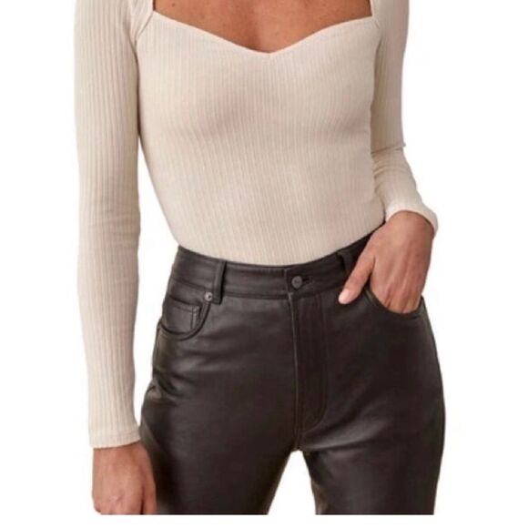 Reformation NWT October Knit Ribbed Long Sleeve Top in Bone Cream M - Picture 4 of 7